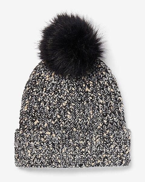 Metallic Ribbed Knit Pom Beanie | Express