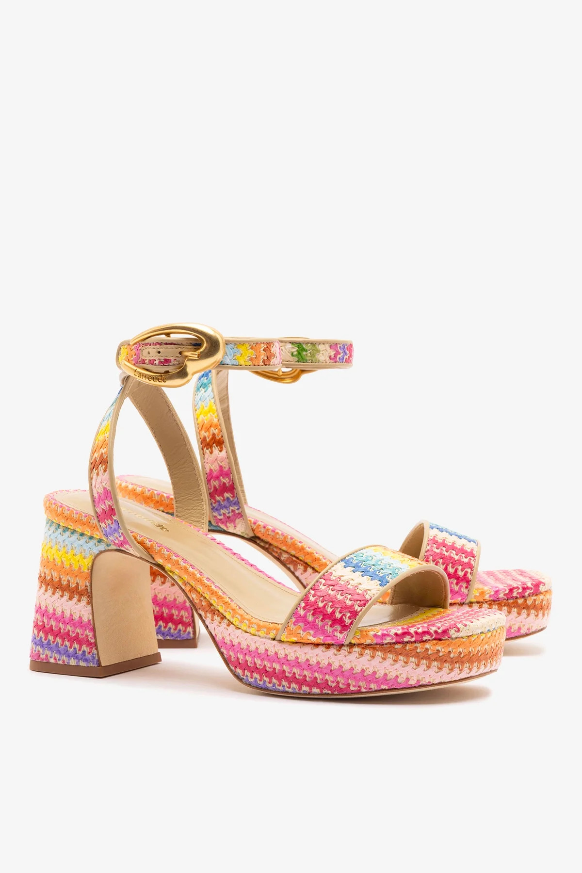 Dolly Verona Low Sandal In Rainbow Raffia and Beige Leather | Larroude