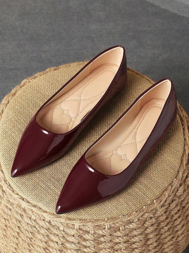 Women's Pointed-Toe Fashion Flats, Shallow-Mouth, Outdoor, Fall, Purple/Champagne/Red/Casual Yell... | SHEIN