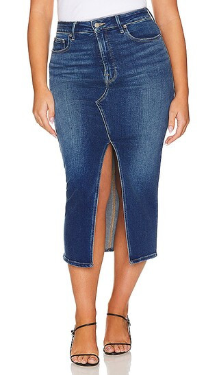 Good American Slit Front Midi Skirt in Denim-Dark. - size 22 | Revolve Clothing (Global)