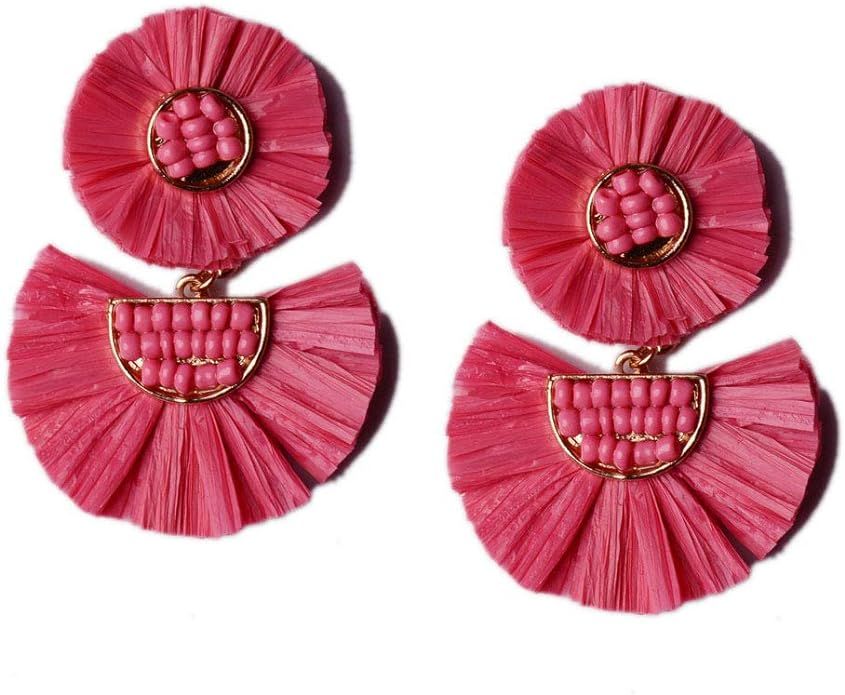 L&N Rainbery Bohemian Handmade Drop Earrings Fashion Beaded Raffia Palm Earrings for Women Tiered... | Amazon (US)