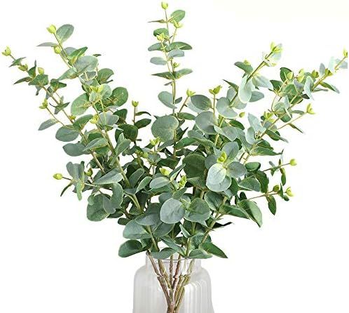 Trimgrace 6 Pack Artificial Eucalyptus Leaves Long Stems Branches 28 Inches Faux Silver Dollar Green | Amazon (US)