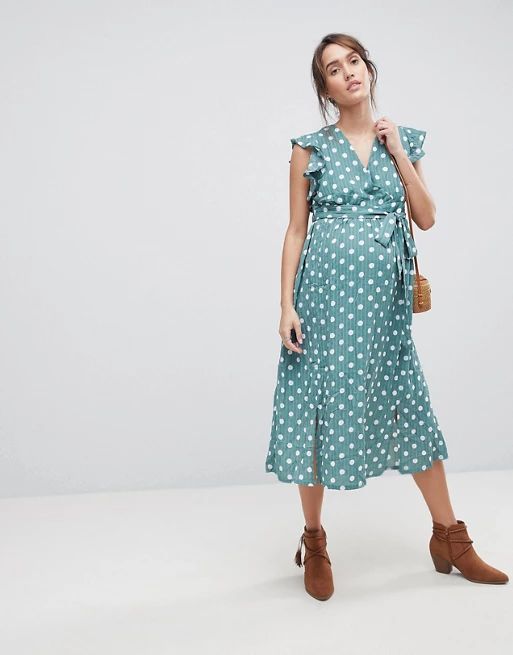 Glamorous Bloom Sleeveless Midi Dress With Flutter Sleeves In Polka Dot | ASOS US