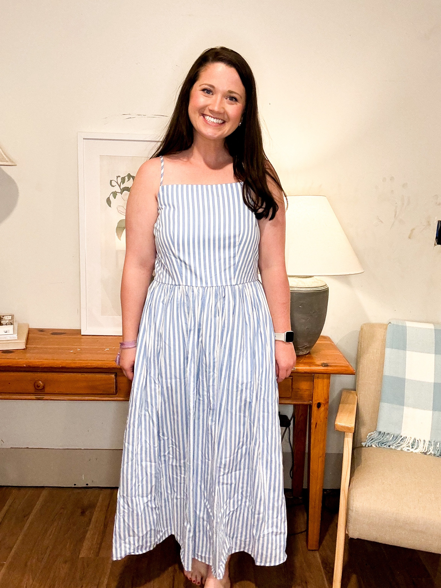 Blue and white dress. Maxi dress. Midi dress. Spring dress. Summer dress. Vacation dress 