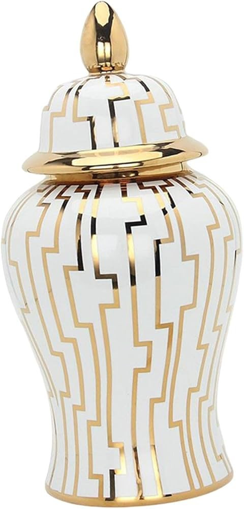 Fenteer Traditional Flower Vase Temple Jar Storage Jar with Lid, Porcelain Ceramic Ginger Jar for Ta | Amazon (US)