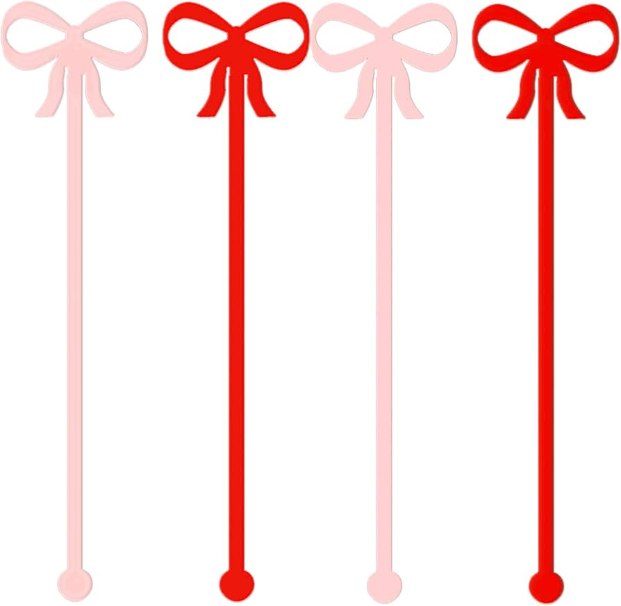 Bow Shaped Drink Stirrers Set Of 4 - Red & Pink Bow Cocktail Picks for Christmas Drinks - Bow Bar... | Amazon (US)