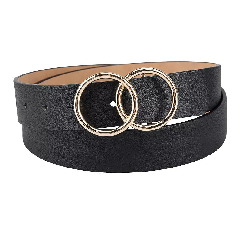 Women's LC Lauren Conrad Interlocking Double Circle Buckle Black Dress Belt, Size: 2XL, Black Ink | Kohl's