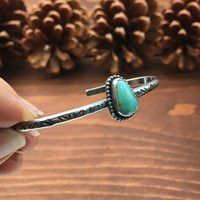 Sonoran Gold Turquoise Triangle Hand Stamped Sterling Silver Stacker Cuff Bracelet Oxidized Green Gi | Etsy (US)