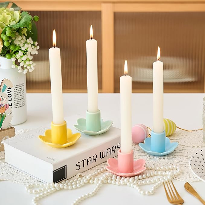 Colorful Ceramic Candlestick Holders Set of 4, Cute Easter Taper Candle Holders Chic Flower Shape... | Amazon (US)
