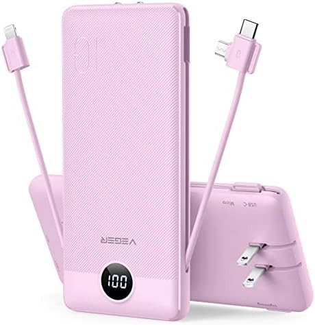 VEGER Portable Charger for iPhone Built in Cables and Wall Plug, 10000mah Slim Fast Charging USB ... | Amazon (US)