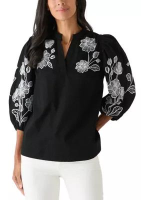 Women's 3/4 Sleeve Ruffle Neck Jacquard Blouse | Belk