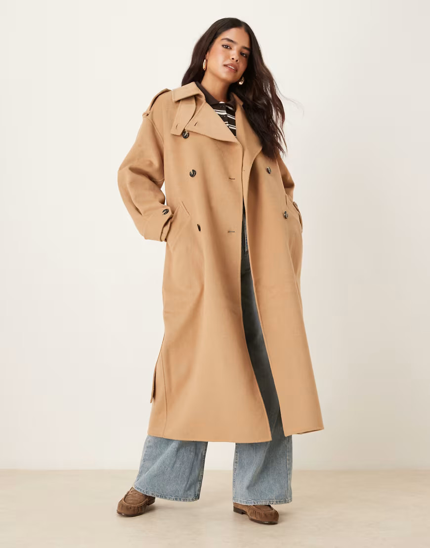 Mango premium wool blend maxi trench coat in brown | ASOS (Global)