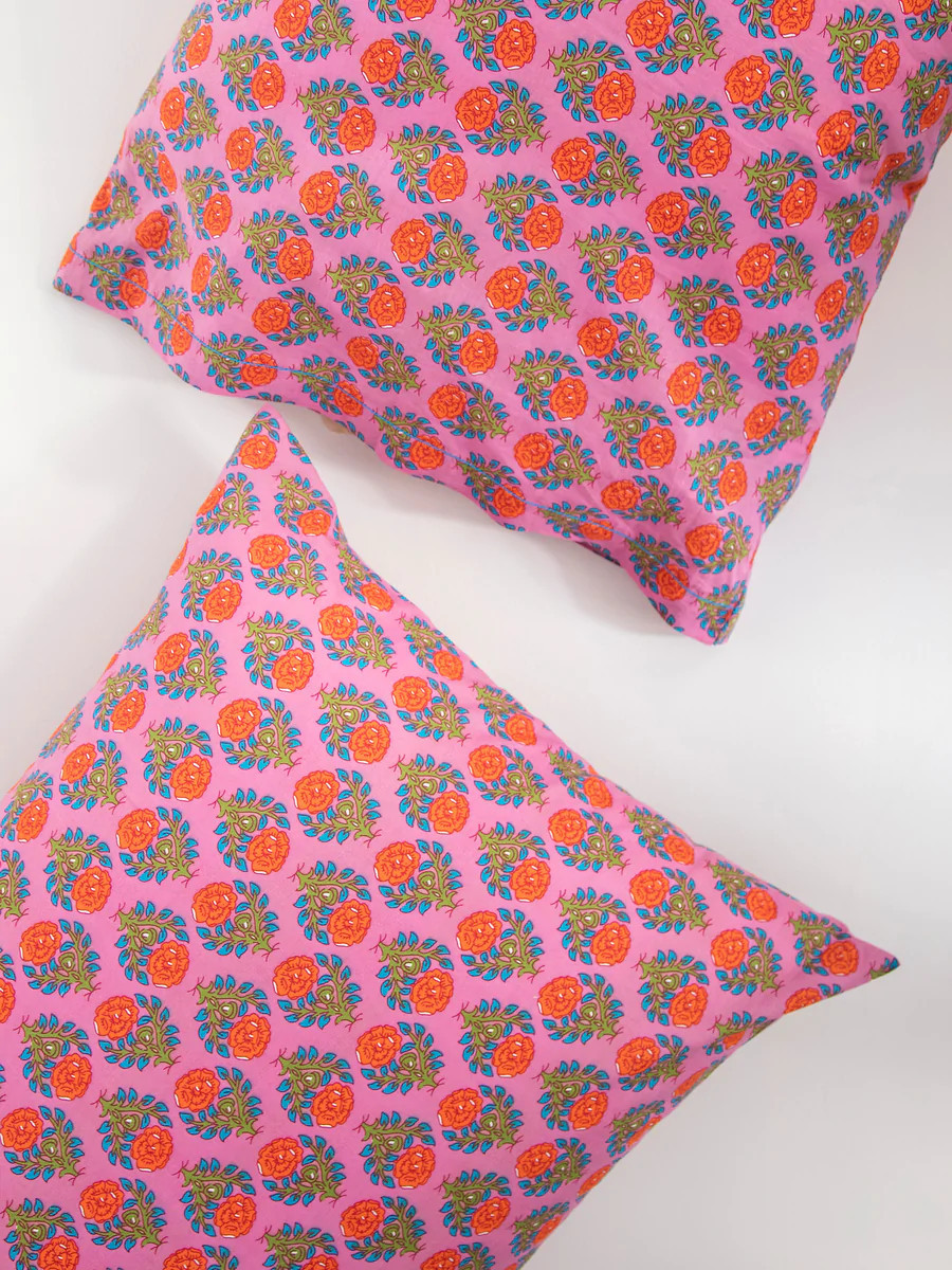 Mixed Print Soft Cotton Pillow Case - Pink Rose | Natural Life