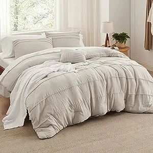 Bedsure Beige King Size Comforter Set - 4 Pieces Pinch Pleat Bed Set, Down Alternative Bedding Se... | Amazon (US)