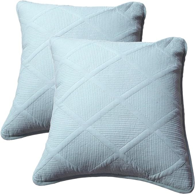 Tache Solid Seafoam Blue Green Soothing Pastel Soft Cotton Geometric Diamond Stitch Pattern Cushi... | Amazon (US)
