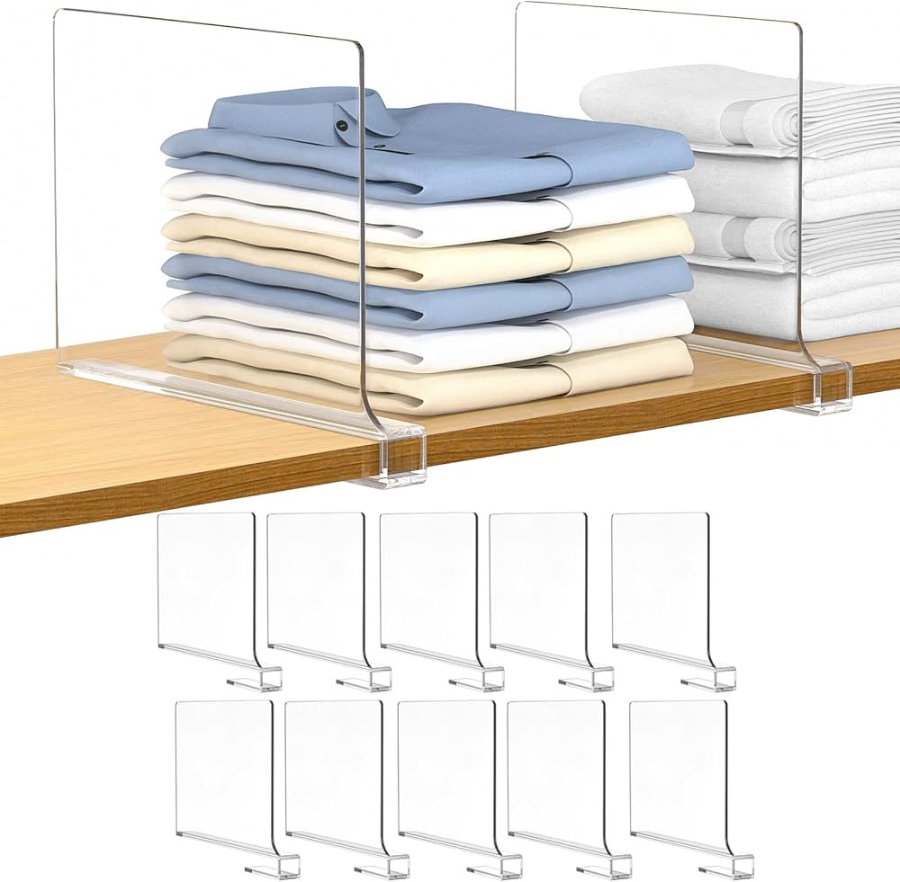 Aolloa 12 PCS Shelf Dividers for Closet Organization Acrylic Clear Closet Shelf Divider for Woode... | Amazon (US)