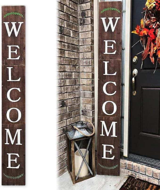 Tall Outdoor Welcome Sign for Front Door, 6ft Vertical Wooden Welcome Sign for Front Porch, Moder... | Amazon (US)