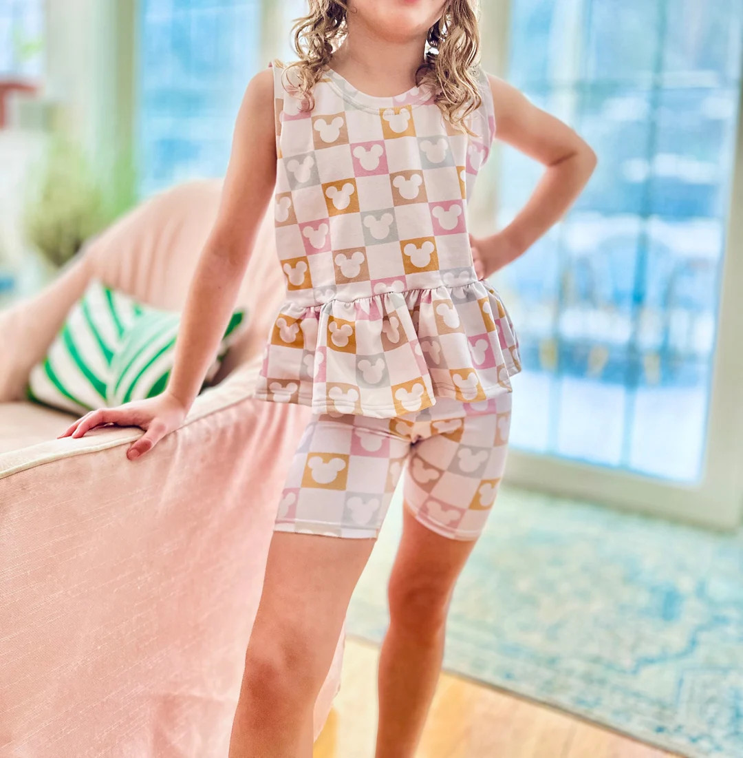 Girls Pastel Checkered Mickey Tank, Kids Baby Mickey Friends Tee, Disney Vacation Tee for Kids, D... | Etsy (US)