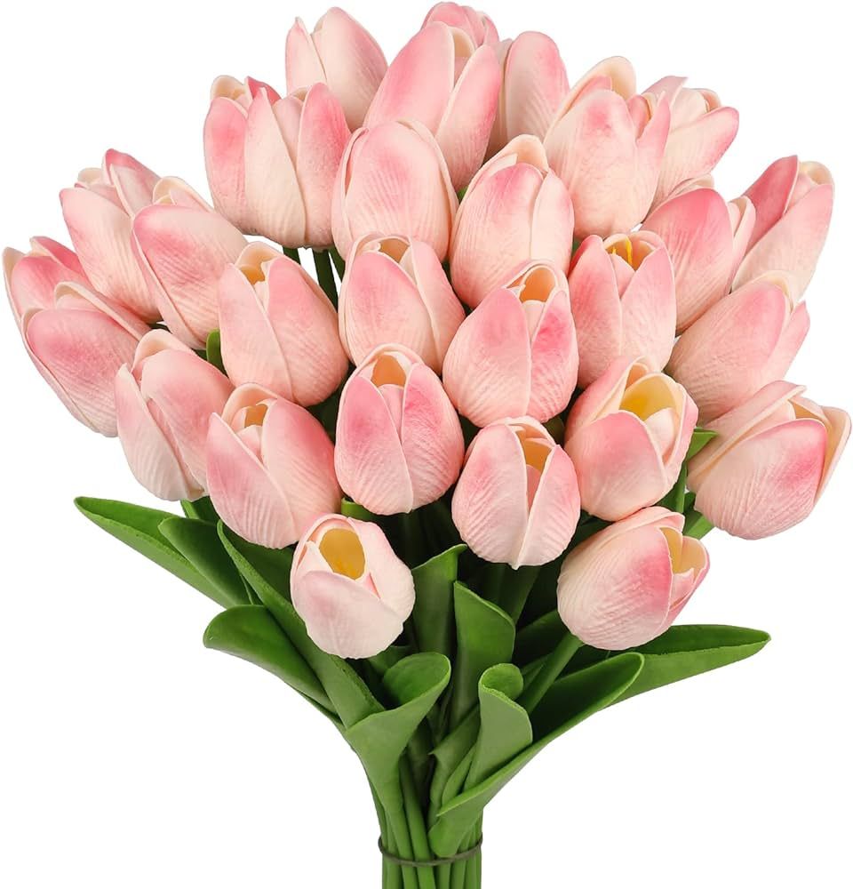 MACTING 30pcs Artificial Tulip Flowers, Real Touch Spring Flowers for Valentines Day Wedding Flor... | Amazon (US)