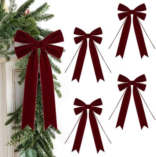 Christmas Bows for Gift Wrapping 8 X 14 Inch Long Velvet Ribbon Bows for Tree Wreath, Garland, Fi... | Amazon (US)