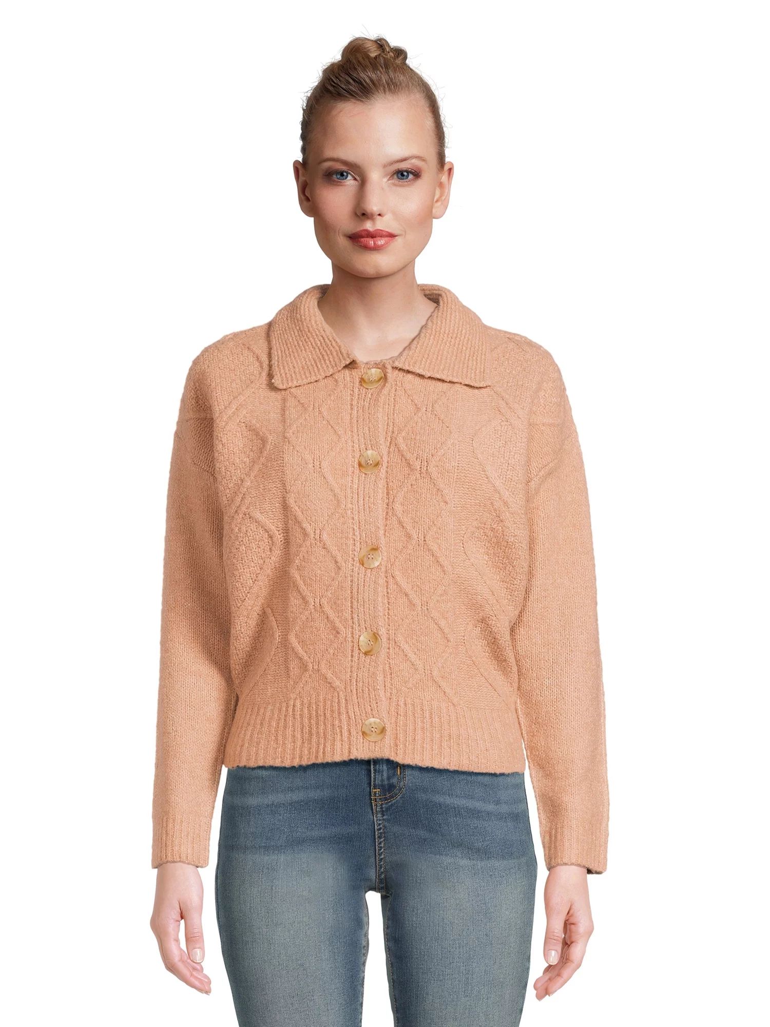 Pink Rose Juniors Button Front Cardigan Sweater with Long Sleeves, Sizes S-L | Walmart (US)