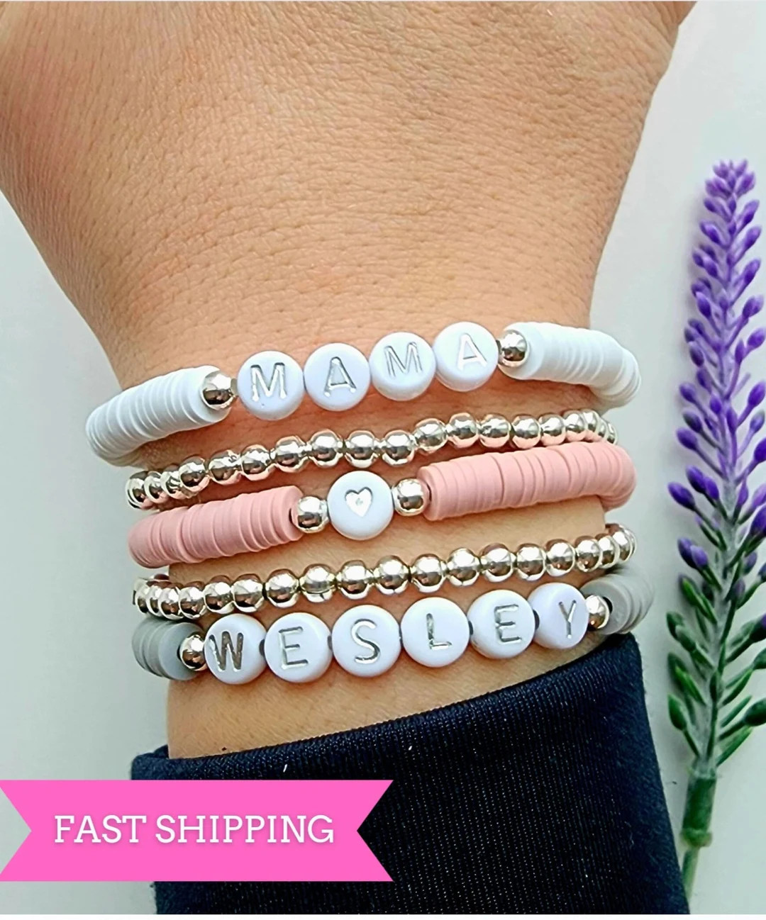 Heishi Bead Bracelet-name Bracelet-mama Bracelet-clay Bead Bracelet-bracelet for Women-gift for M... | Etsy (US)