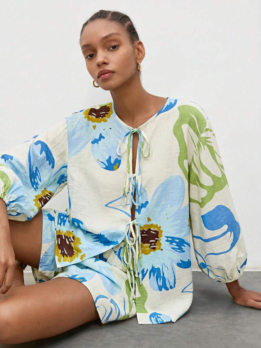 MAIJA Vacation Tropical Print Co-Ord Cami & Shorts Two Pieces Set | SHEIN