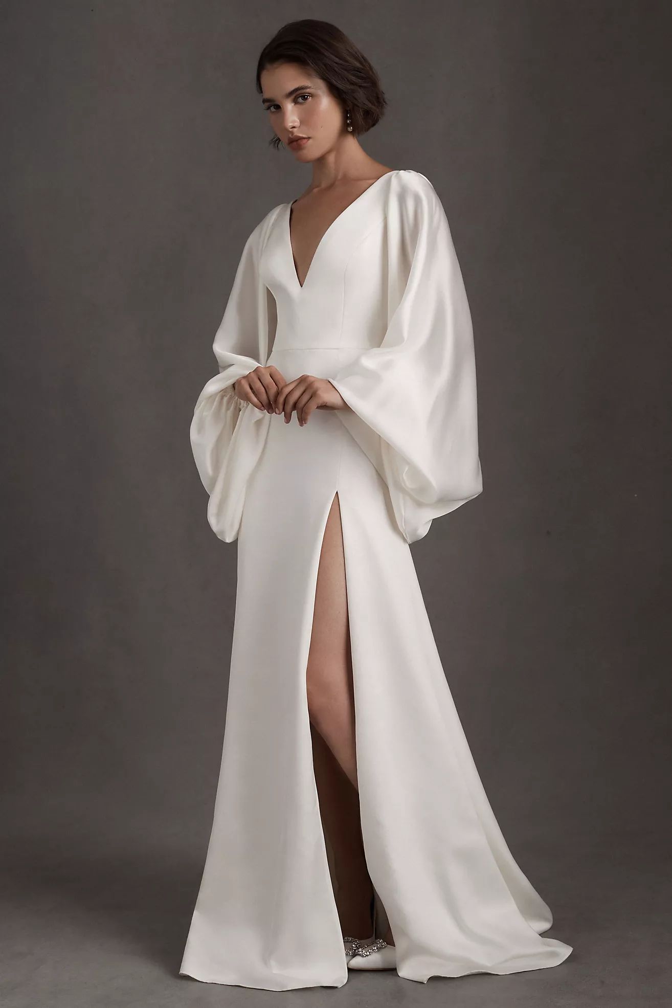 Willowby by Watters Sorvette Long-Sleeve Satin Wedding Gown | Anthropologie (US)