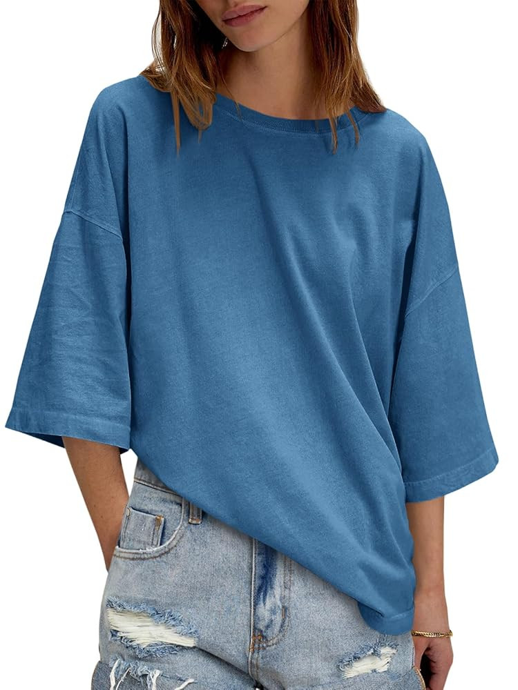 Tankaneo Womens Oversized Half Sleeve Tshirts Summer Casual Crew Neck Tunic Tops Loose Fit Boxy B... | Amazon (US)