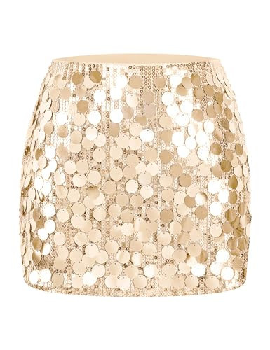 MANER Women's Sequin Mini Skirt Sparkle Stretchy Bodycon Night Out Party Skirts(M/US 8-10,Champagne) | Amazon (US)