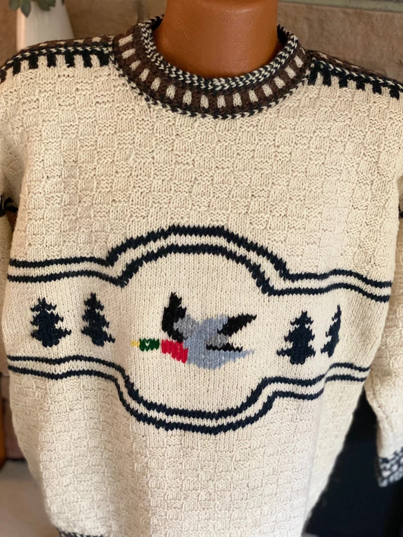 Vintage Hand Knit Wool Sweater With Duck Pattern Hand Knitted in Estonia Never Worn Waterfowl Goo... | Etsy (US)