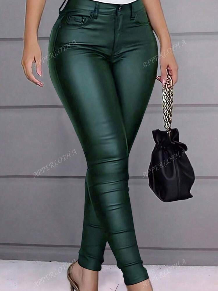 Apperloth A Plus Size High Waist PU Leather Leggings With Thermal Lined, Stretchy | SHEIN