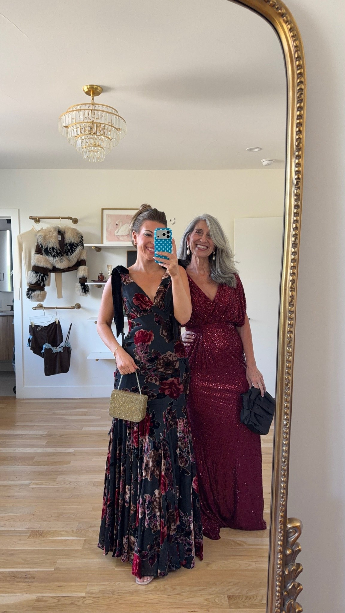 Mother of the Bride | Mother of the Groom | Wedding Guest and Rehearsal Dinner Dresses

Emerson's black velvet burnout florals come with velvet bows tied at the shoulders, a V-neck that elongates the neckline, and a tiered skirt that flares for easy movement.

Claudia's burgundy sequins wrap into a V-neck and gather at the waist, smoothing the midsection, while the dolman sleeves cover the upper arms without feeling heavy or stiff.

Save this and share it with a friend who's shopping. 💌

Claudia | 5'4½" | 135 | medium or 6
Emerson | 5'4" | 130 | small or 2

Wedding Guest Dress | Fashion over 50 | Mother of the Bride | Mother of the Groom | Black Tie | Formal Gown | Winter Wedding | Fall Wedding | Tummy Flattering Dresses | Special Occasion