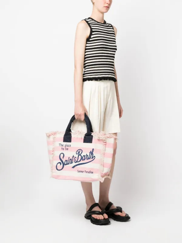 MC2 Saint Barth Vanity Striped logo-print Beach Bag - Farfetch | Farfetch Global