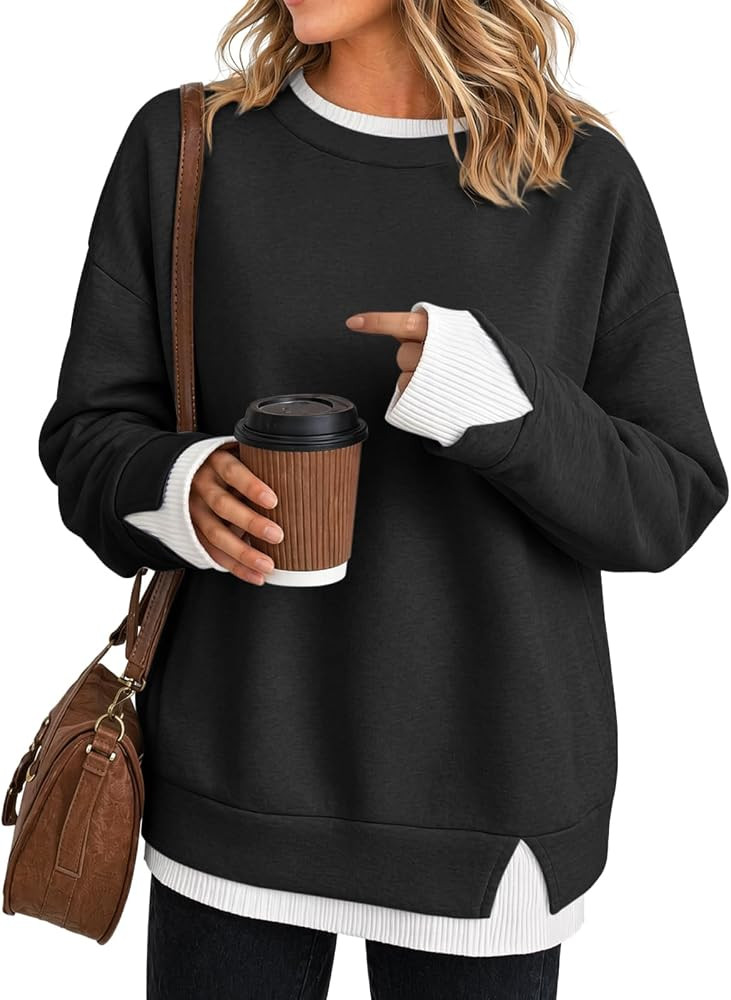 Fisoew Women Crewneck Sweatshirts Long Sleeve Loose Fit Fall Pullover Tops | Amazon (US)