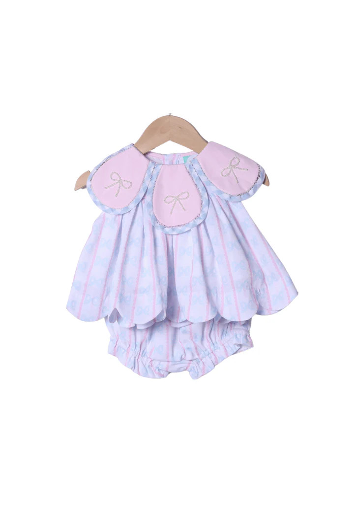 Sweet Scalloped Pearl Bow Tulip Bloomer Set | The Smocked Flamingo