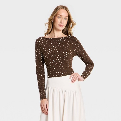 Women's Modern Jersey Cowl Open Back Long Sleeve Top - A New Day™ Brown L | Target