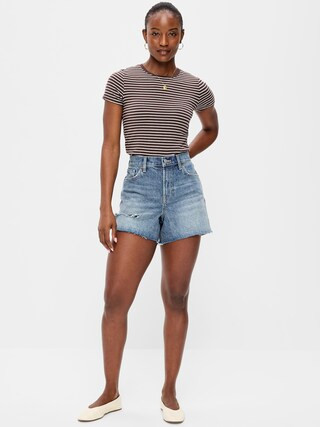 Curvy High-Waisted Baggy Jean Cut-Off Shorts -- 5-inch inseam | Old Navy (US)