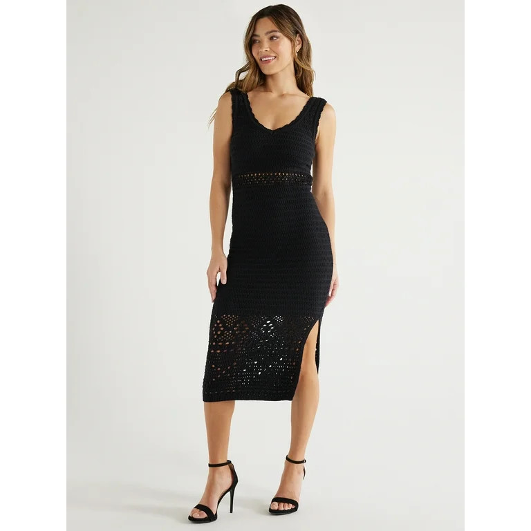 Sofia Jeans Women's Sleeveless V-Neck Crochet Sweater Dress, Mid Calf Length, Sizes XS-XXXL - Wal... | Walmart (US)