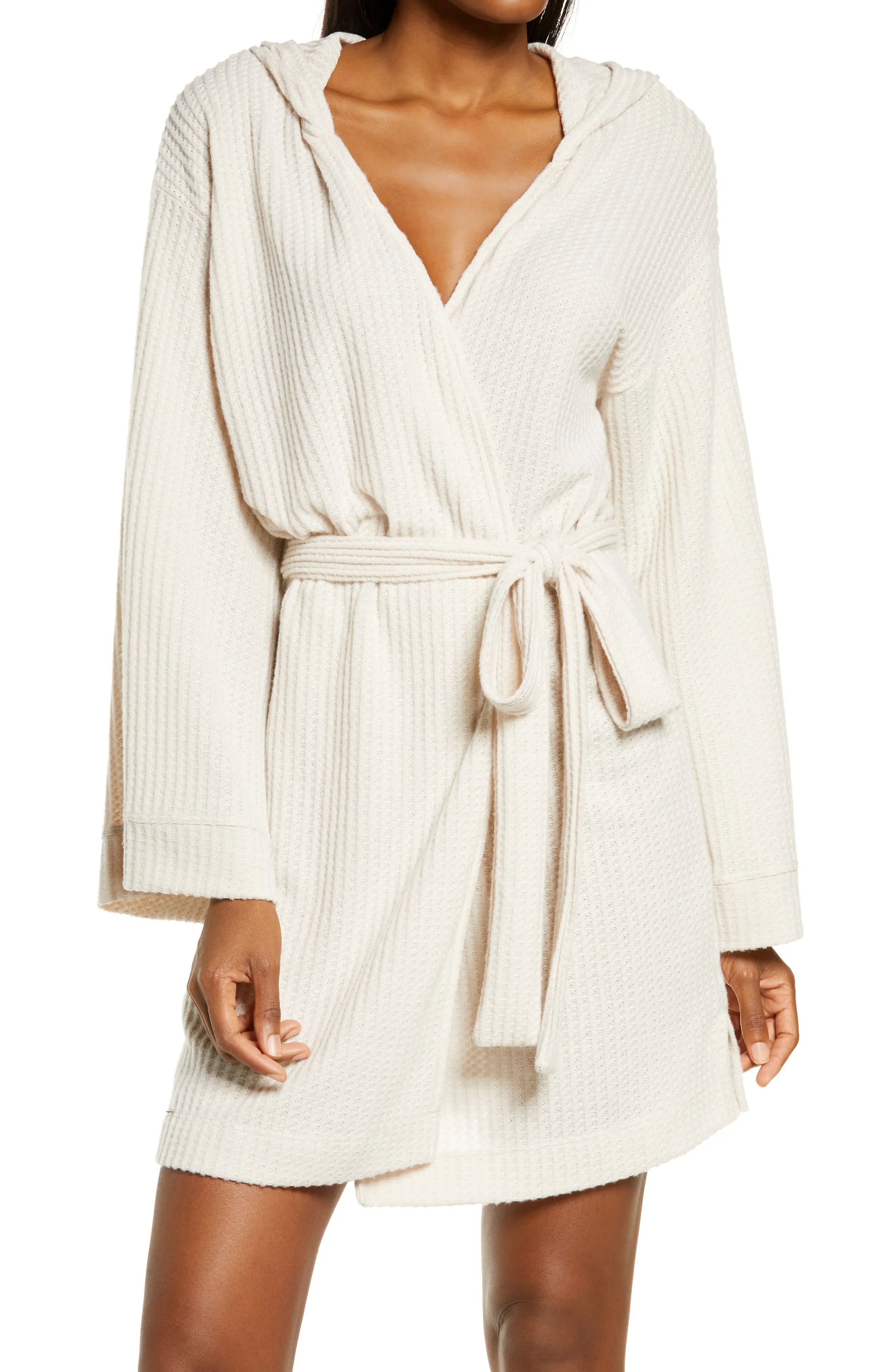 Women's Socialite Waffle Knit Hooded Short Robe, Size Small Regular - Brown | Nordstrom