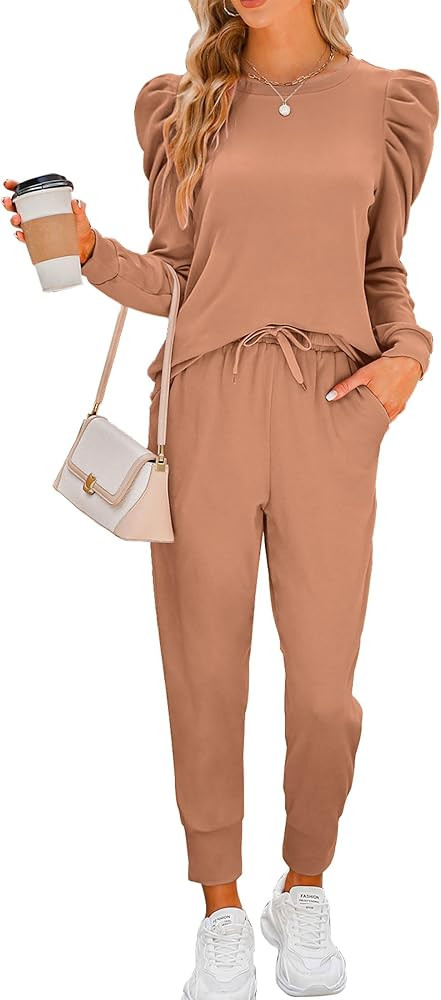 Onedreamer Sweatsuits for Women 2 Piece Outfits Puff Long Sleeve Crewneck Pullover Sweatshirt Jog... | Amazon (US)