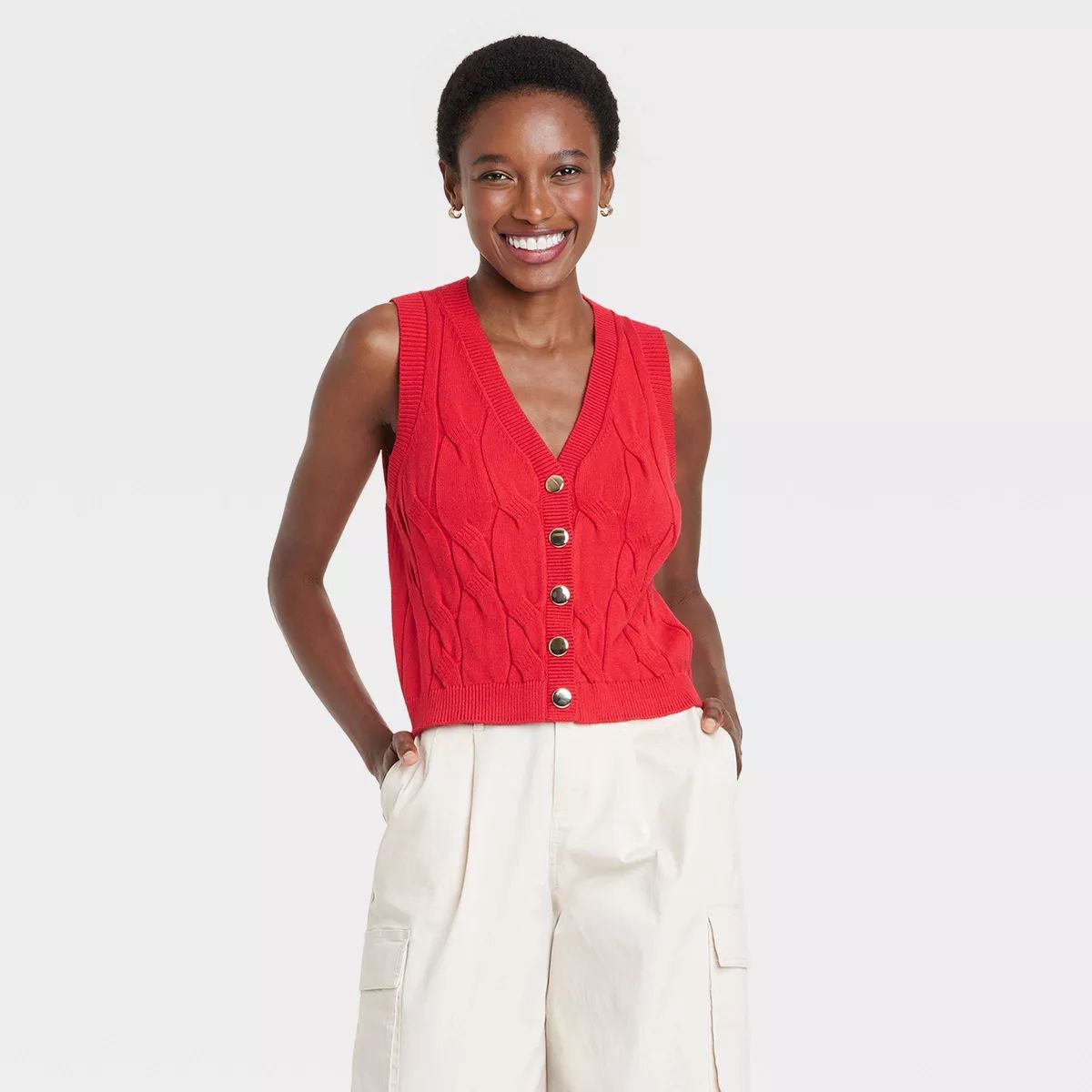 Women's Cabled Button-Down Vest - A New Day™ | Target