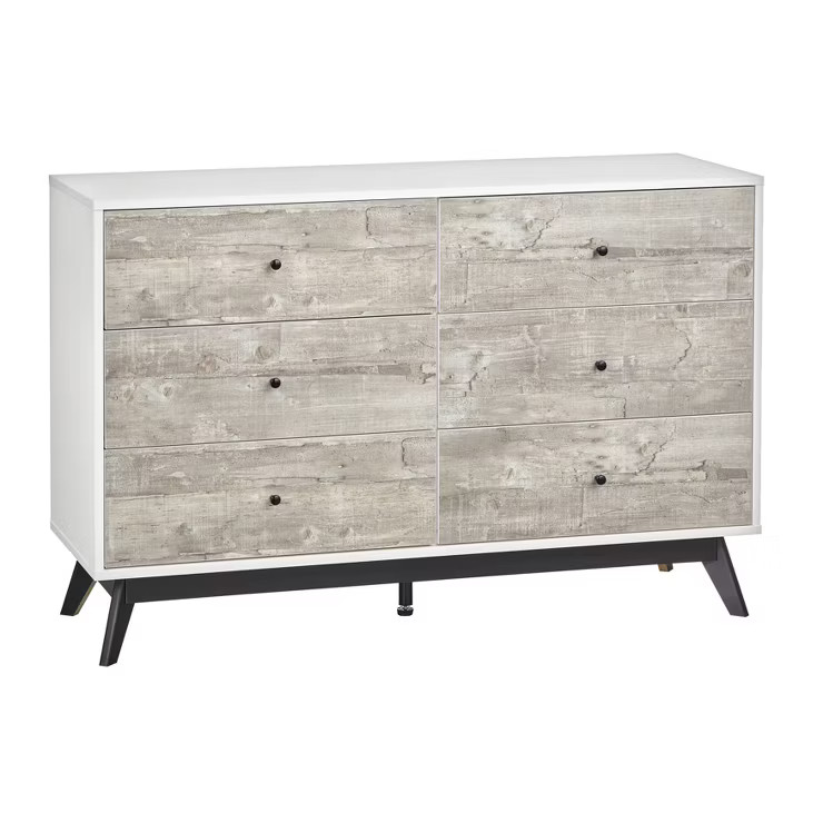 Crislana Mid-Century Modern 6 Drawer Dresser Gray/White - Buylateral | Target