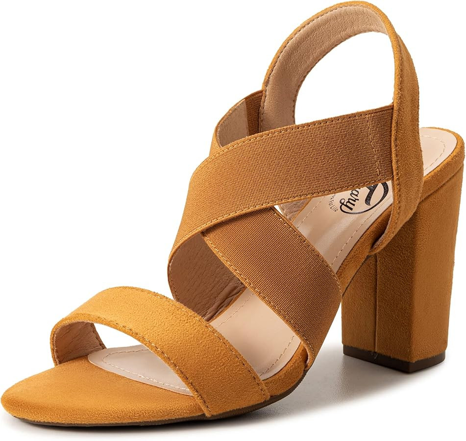 Trary Black Red Brown Heels for Women, Women's Chunky Heels Sandals Strappy Heels for Women Open ... | Amazon (US)