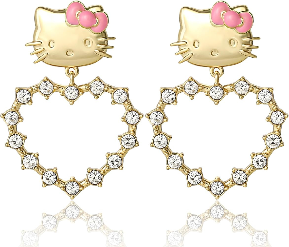 Hello Kitty Earrings for Women with Pave Crystals Official License, 18k Gold Flash-Plated Hello D... | Amazon (CA)