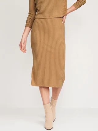 Fitted Rib-Knit Midi Skirt for Women | Old Navy (US)