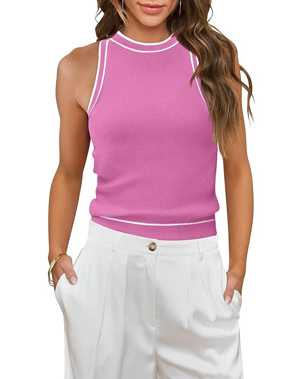 MIHOLL Women Summer Racerback Tank Tops Cute Sleeveless Halter Neck Tank Top Trendy Ribbed Croppe... | Amazon (US)