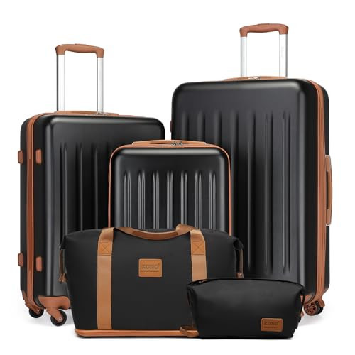Kono Luggage Sets 5 Piece with Travel Duffel Bag, Expandable(Only 28") Suitcase Set ABS Hard Case Luggage with Spinner Wheels Durable Travel (Black Brown, 5 Piece Set) | Amazon (US)