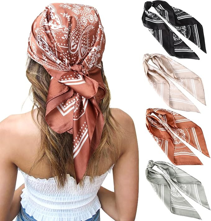 CHLINS 27.5 Inches Silk Feeling Square Head Scarf - 4 Pcs Satin Square Head Scarves for Women Hai... | Amazon (US)