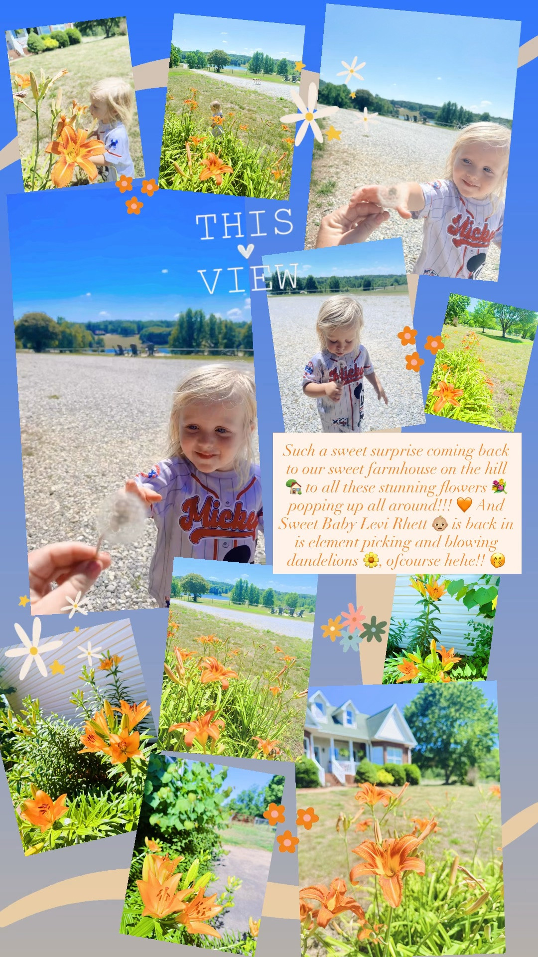 Such a sweet surprise coming back to our sweet farmhouse on the hill 🏡 to all these stunning flowers 💐 popping up all around!!! 🧡 And Sweet Baby Levi Rhett 👶🏼 is back in is element picking and blowing dandelions 🌼, ofcourse hehe!! 🤭